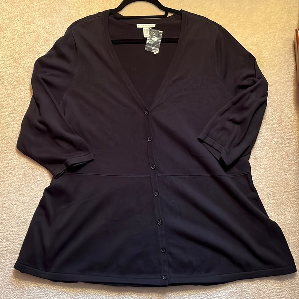 Isaacmizrahilive 2X 3/4sleeve black button down sweater